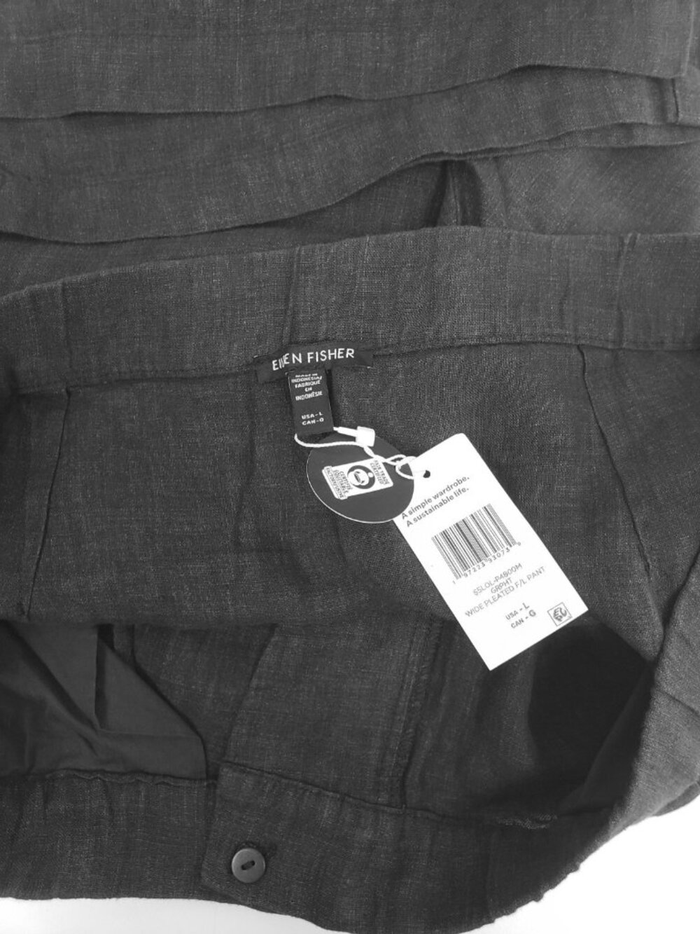 Eileen Fisher Women's Washed Organic Linen Délavé Trouser Pants Graphite Size L - Picture 3 of 3